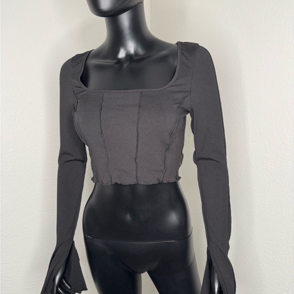 SHEIN Black Ribbed Long Sleeve Bodysuit